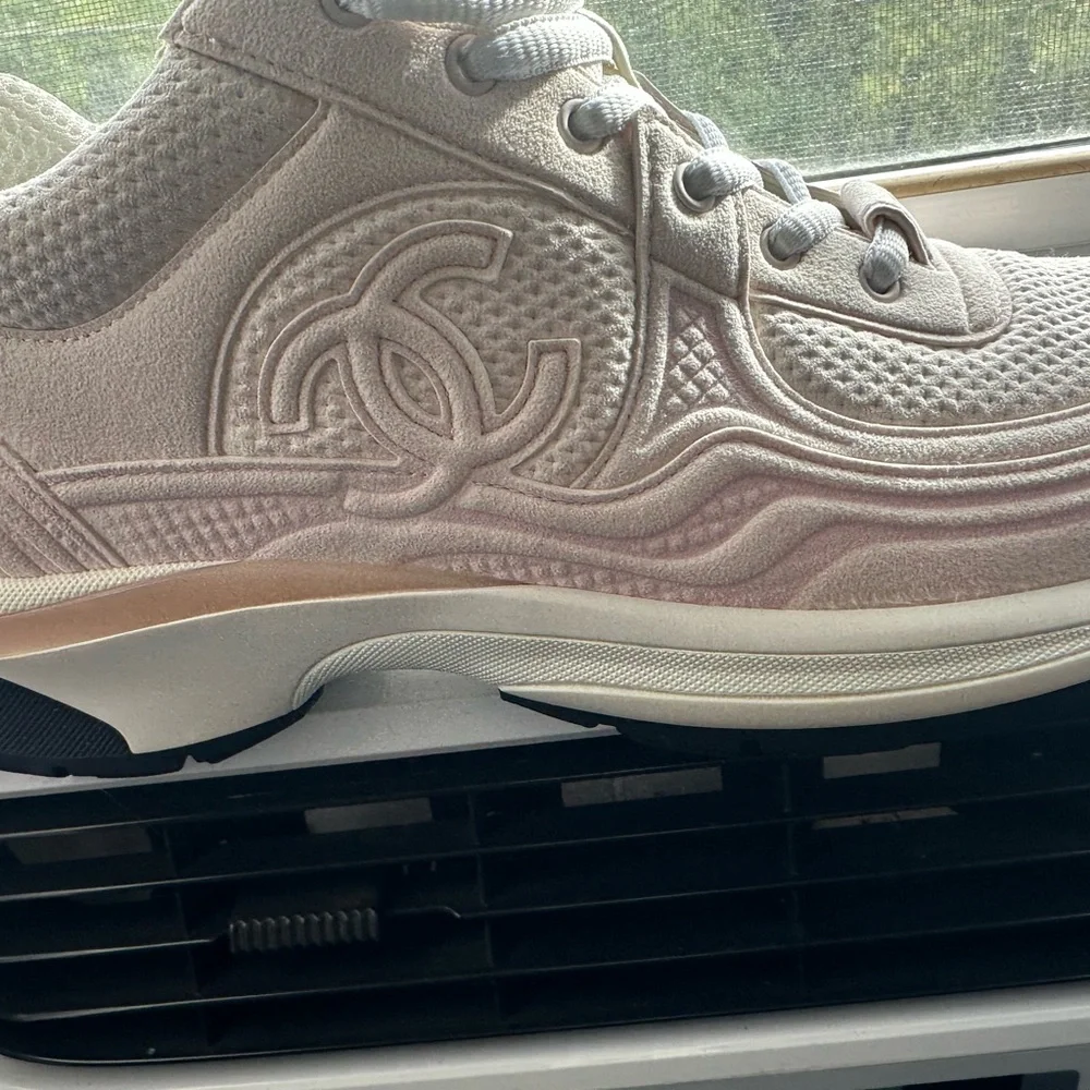 CHANEL Women's Light Pink and White Sneakers